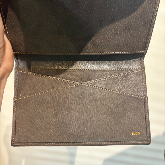 Vintage Gucci trifold Wallet brown leather classic horsebit ribbon web stripe - Picture 7 of 7
